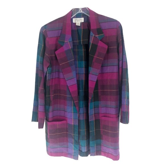 Christian Dior Separates Purple Plaid Vintage Blazer Long Linen Shacket Sz 4